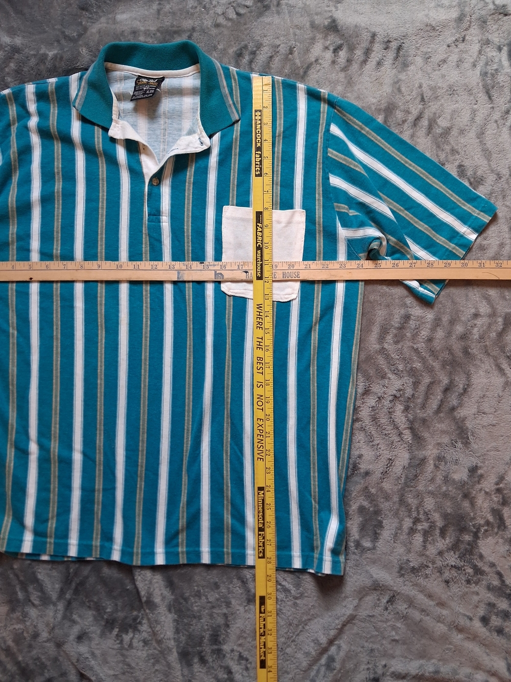 Vintage Chip Beck Men's  Striped Teal Polo Shirt with Chest Pocket Made In USA - Picture 4 of 6